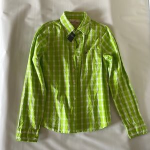 NEW WITH TAG HOLLISTER YOUNG MEN LONG SLEEVE BOTTON SHIRT SIZE SMALL GREEN/WHITE